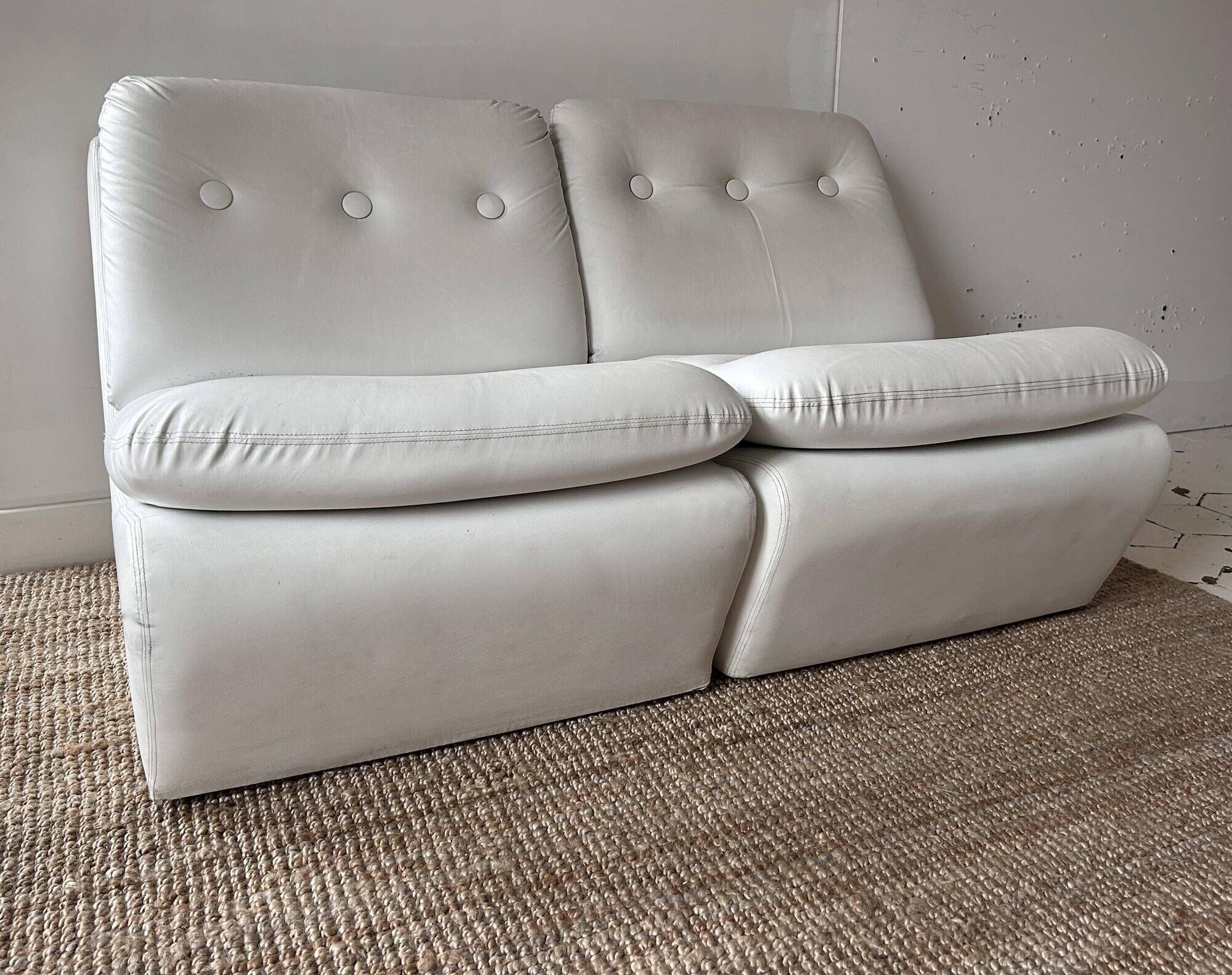 Vintage two-seater modular sofa, off-white, France 1970s