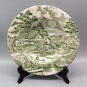 6 french ceramic luneville soup plates, green and ivory