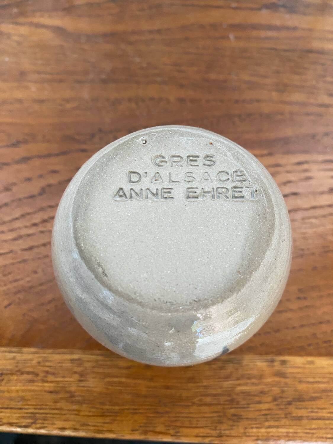 Antique alsace vase anne ehret grey blue stoneware vintage flower decor