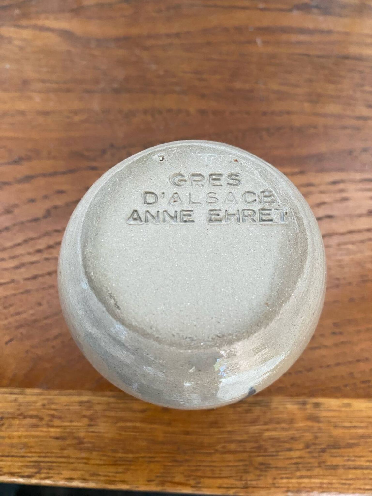 Antique alsace vase anne ehret grey blue stoneware vintage flower decor