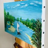 Oil painting on canvas 20th century seascape signed MLR Marie Louise REFALO