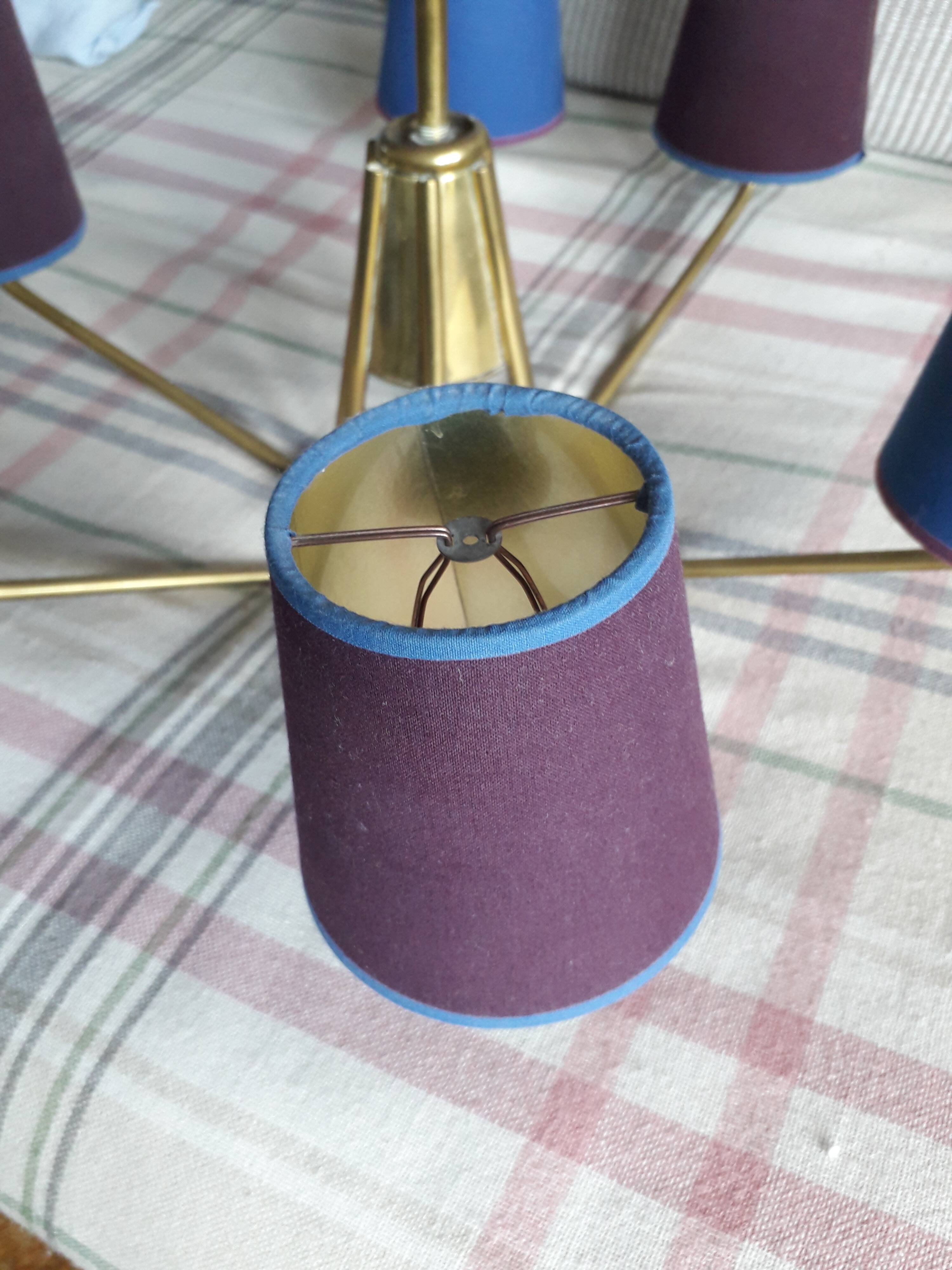 Vintage Scandinavian luminaire with 6 branches in brass.