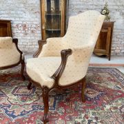 Pair of armchairs in natural wood style Louis XV XIXth