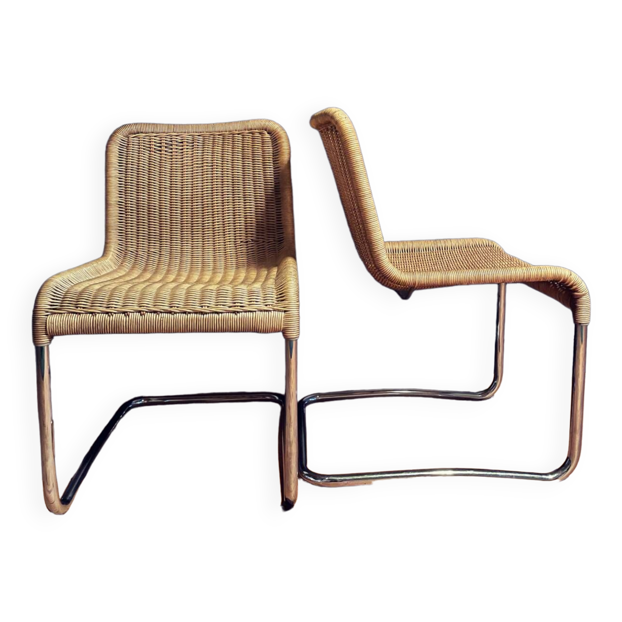 Pair of vintage rattan cantilever chairs