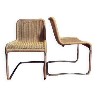 Paire de chaises vintage cantilever rotin