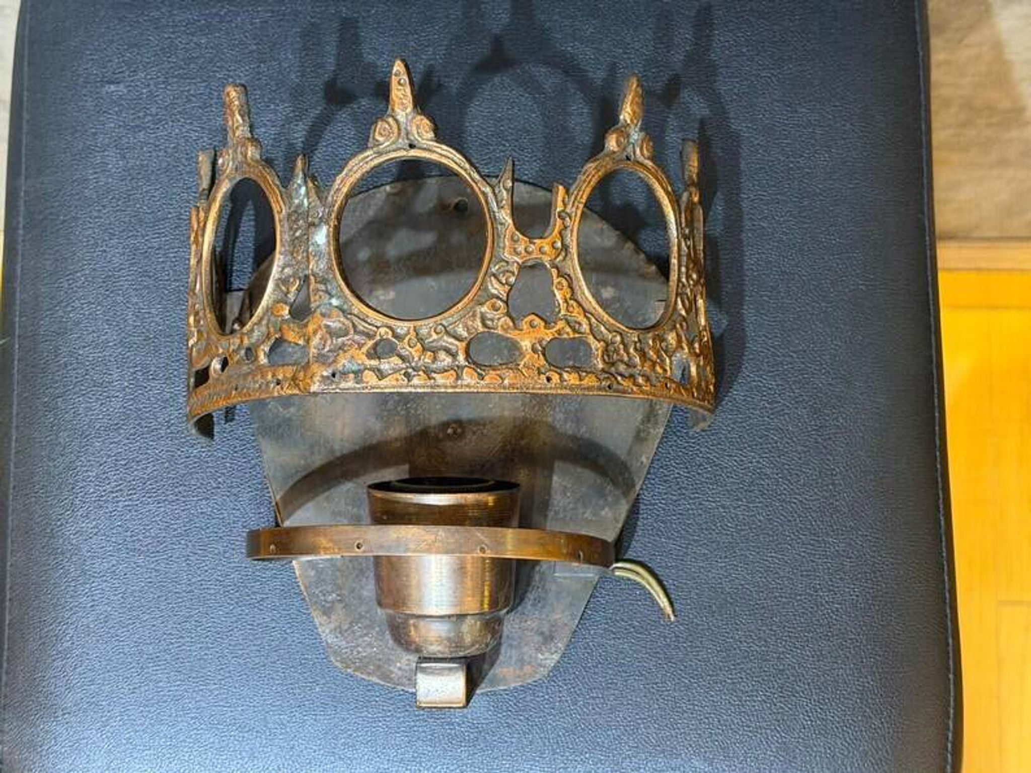 1970s Gothic Revival Crown Wall Sconce, Ornate Vintage Metal Lighting