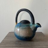 Handcrafted blue raku ceramic teapot – high handle Japanese design