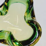 Empty Pocket Cup Ashtray Vintage Murano Glass Sommerso Green and Yellow