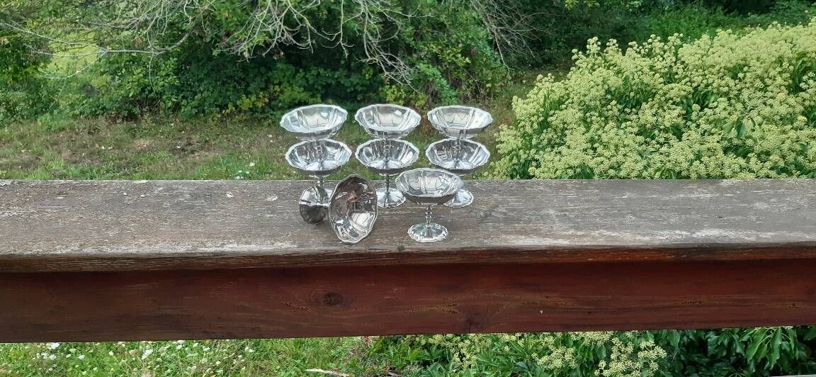 8 vintage stainless steel ice cream cups from Jean Couzon, France