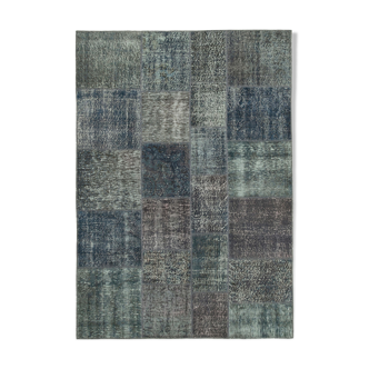 Hand-knotted oriental vintage 171 cm x 242 cm grey patchwork carpet