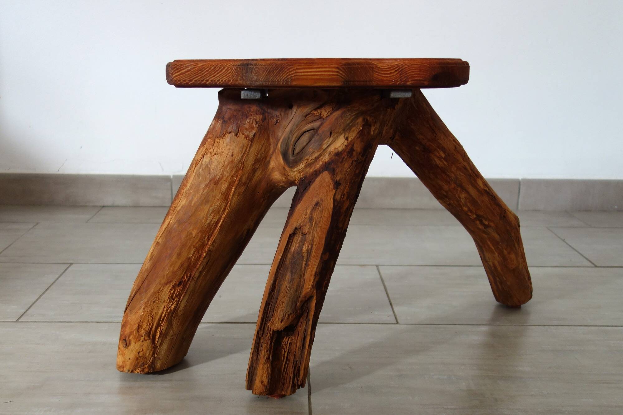 Vintage wooden brutalist stool or plant stand