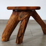 Vintage wooden brutalist stool or plant stand
