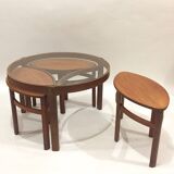 Trinity Scandinavian coffee table from the 60s, teak and glass