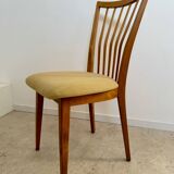 Lot of 6 old solid beech chairs, vintage design from the 60s, new fabric