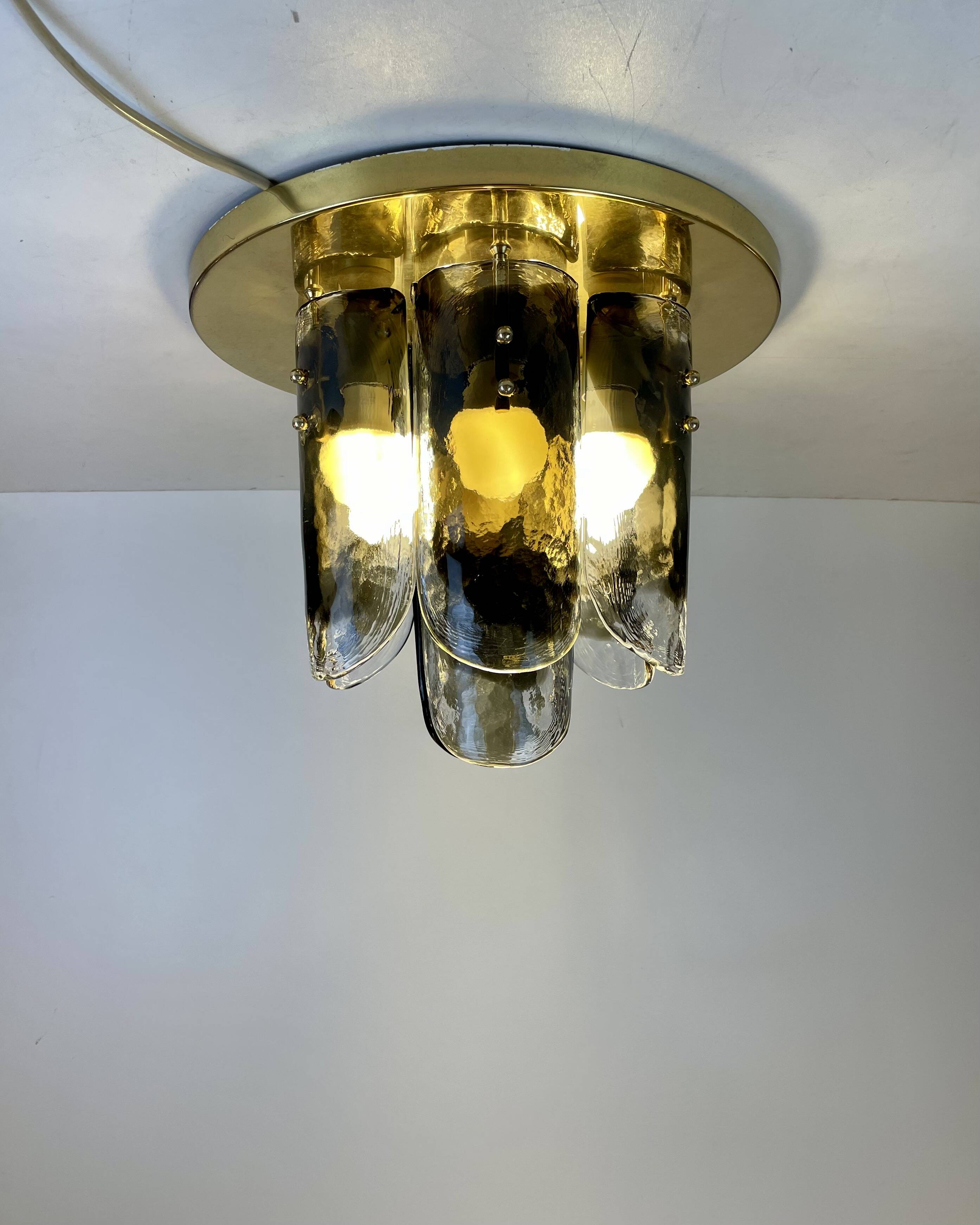 Murano & Brass Ceiling Lamp by J.T. Kalmar, Austria, 1960s
