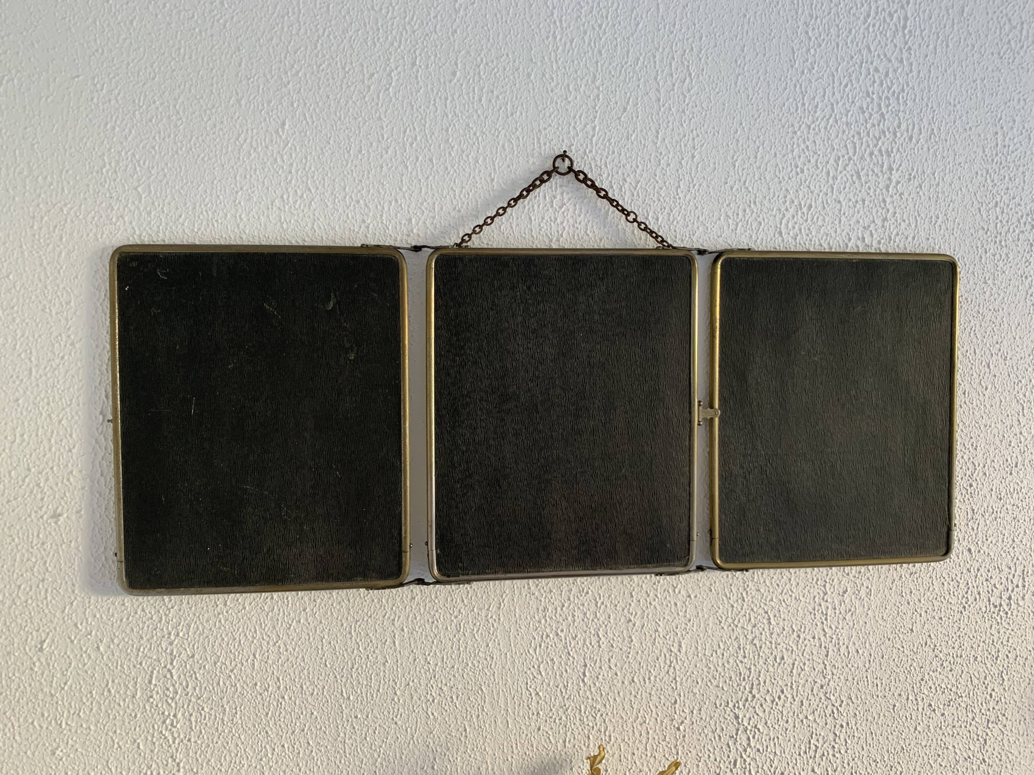 Vintage 1930s barber's triptych mirror Le Solide Paris - 33 x 86 cm