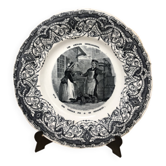 Vintage Creil earthenware talking plate "Intelligent animals" n°8