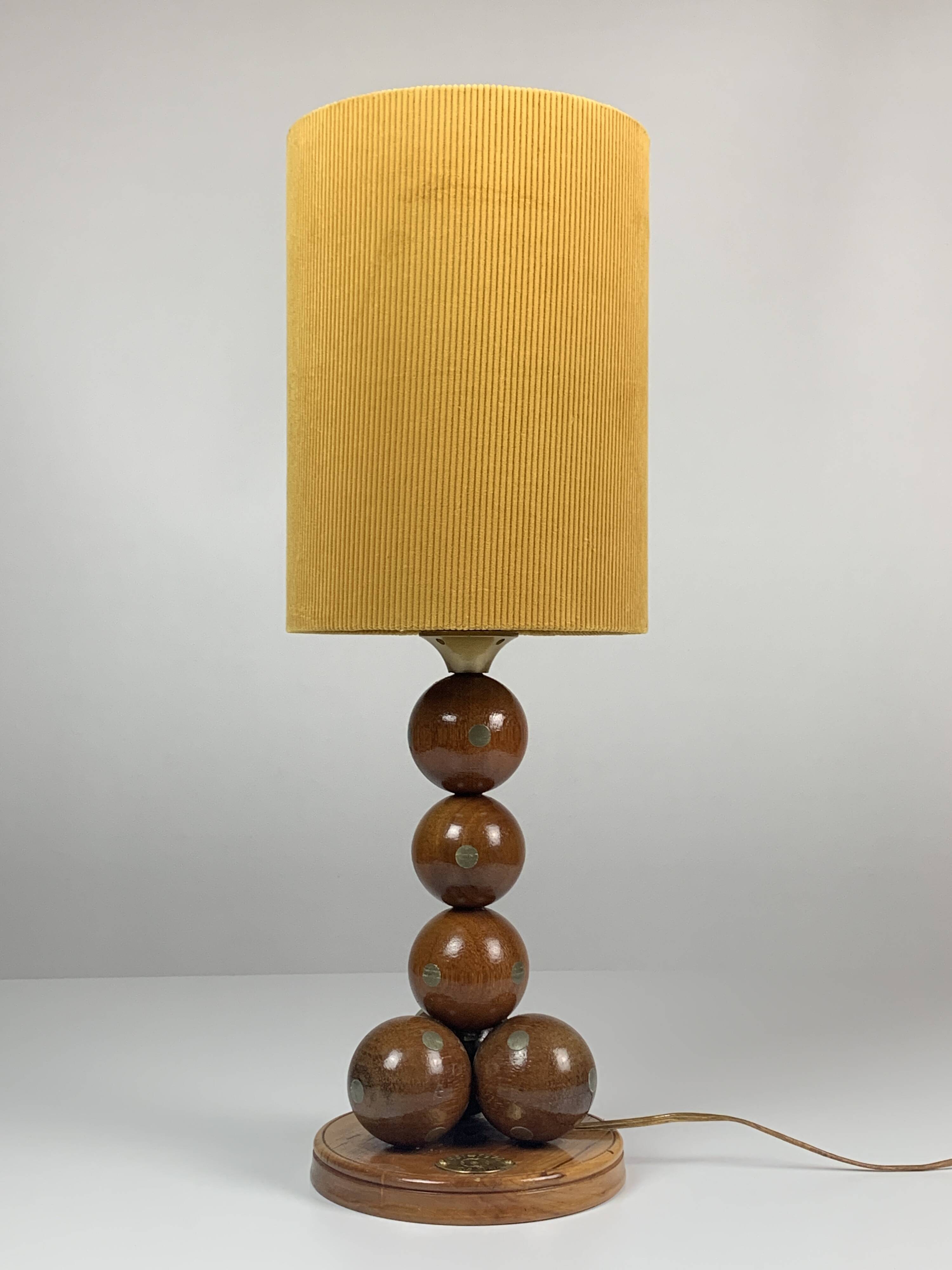 Dutch Handcrafted Commemorative Wooden Sphere Ball Table Lamp, 1976