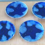 Service of 4 blue ceramic cups and saucers from the 1950s