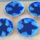 Service of 4 blue ceramic cups and saucers from the 1950s