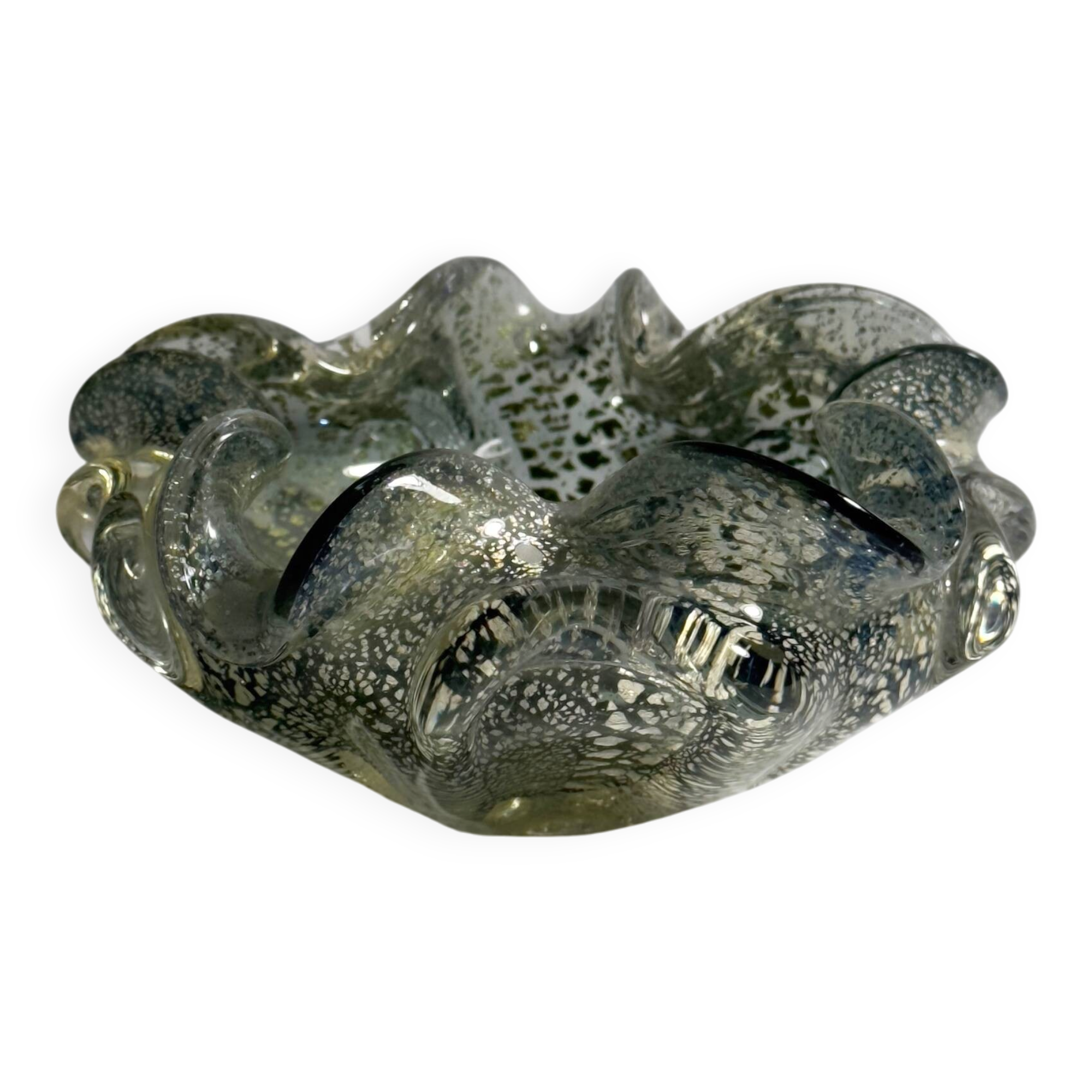 Silver leaf particles ash tray by Barovier Toso Murano