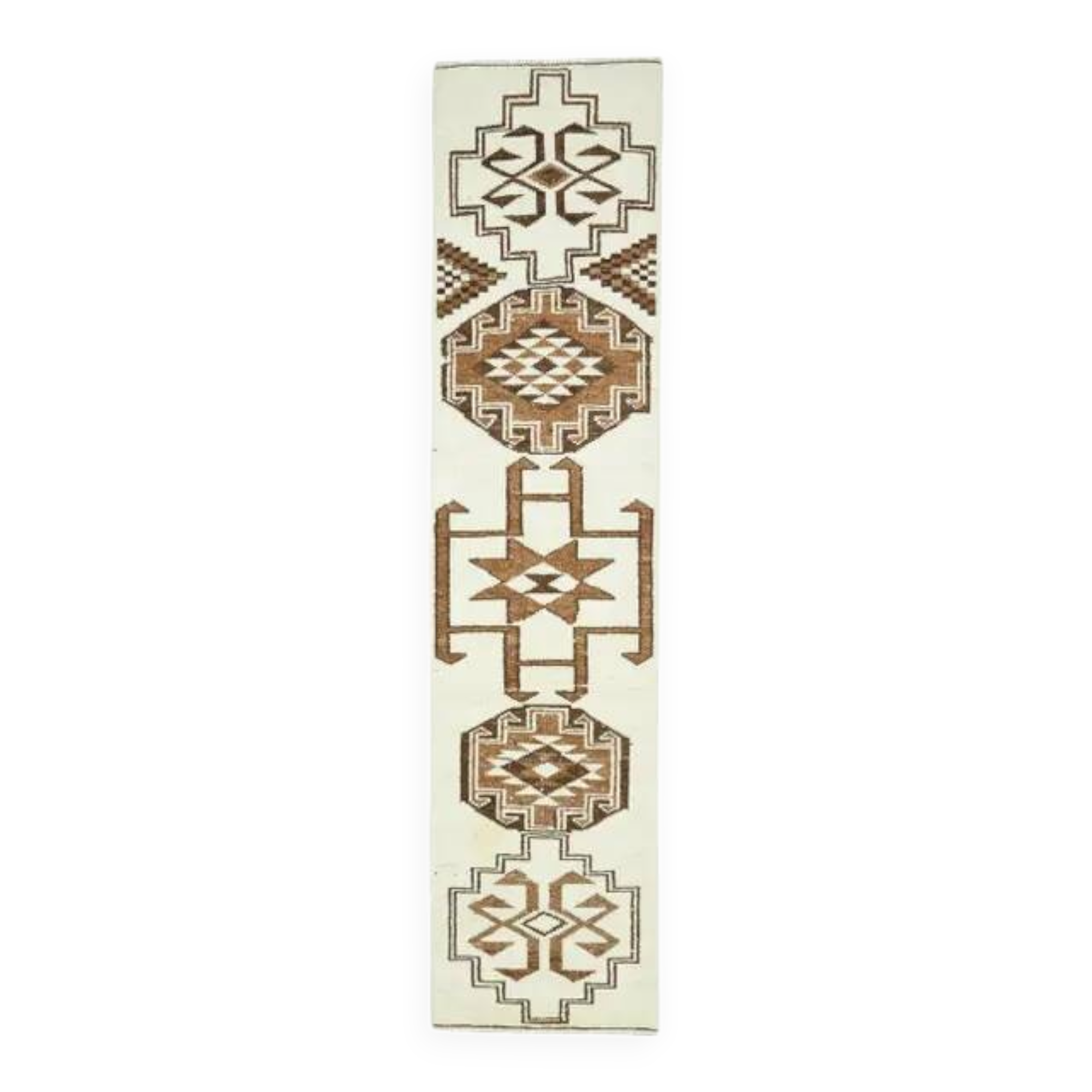 Vintage Turkish Handmade Wool Cotton Beige Runner 81x348