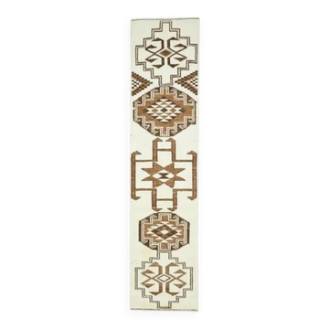 Vintage Turkish Handmade Wool Cotton Beige Runner 81x348
