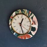 Vintage formica clock round silent wall pendulum "FFR terracotta green"
