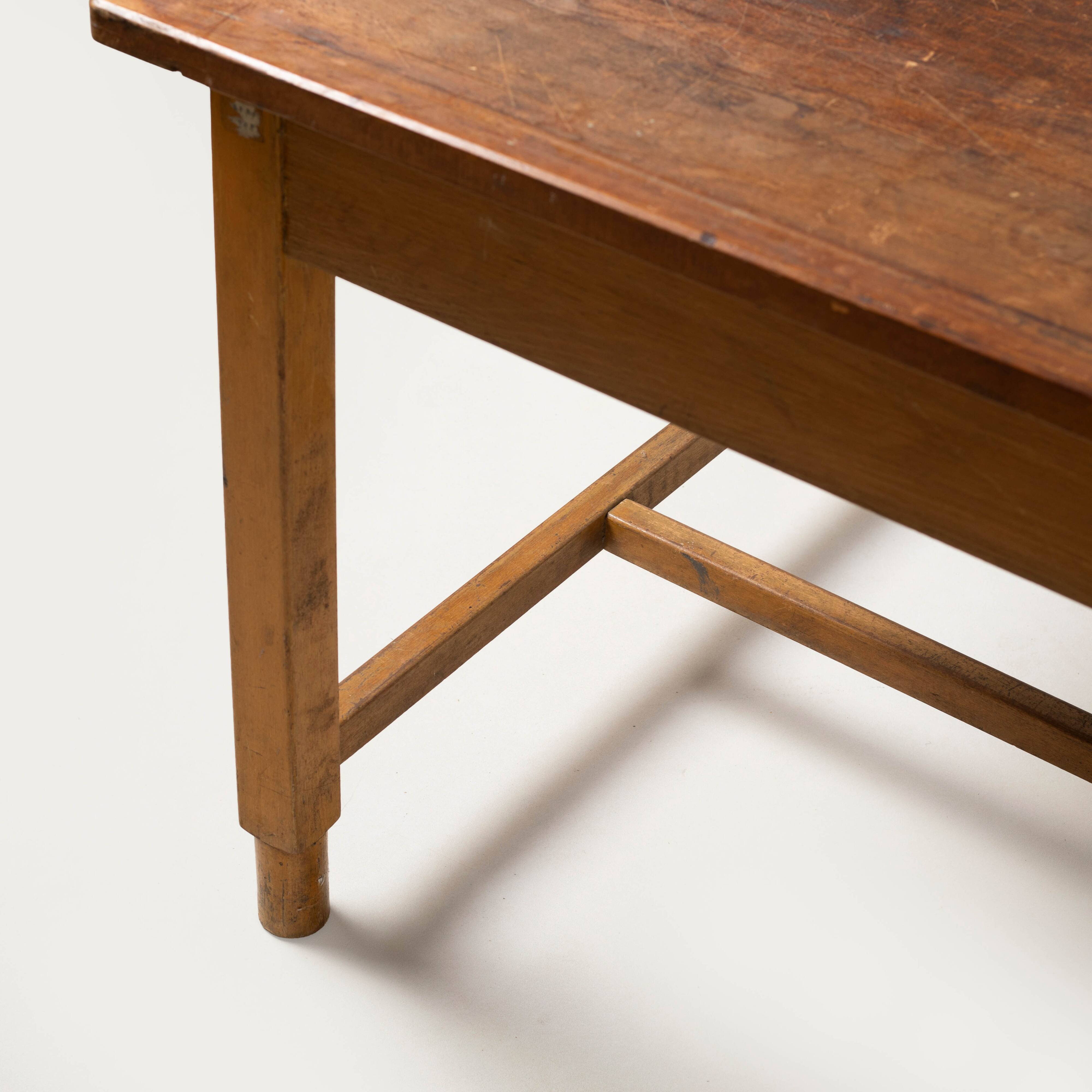 Large work / industrial / farm table, patinated wood, Czechoslovakia