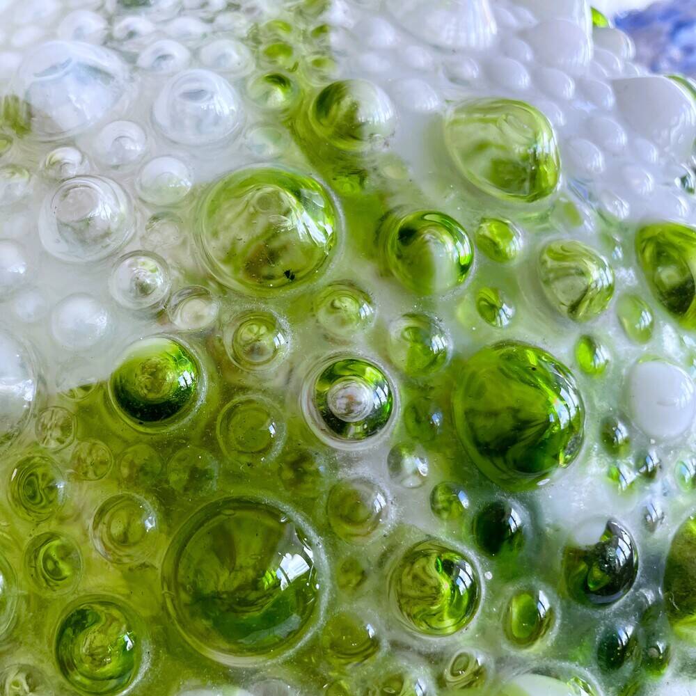 Hand-blown green art glass large chandlier