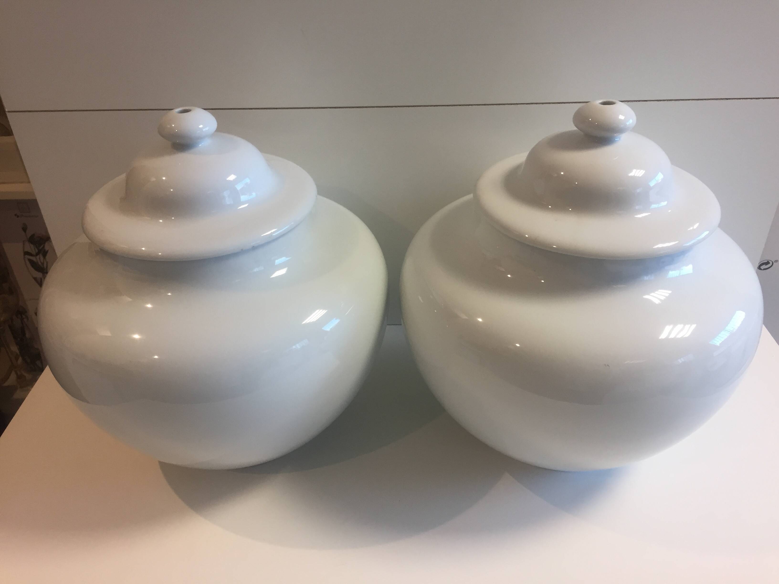 Duo Jar Style Lamp Bases Glazed White Porcelain Decorative Art Living Room