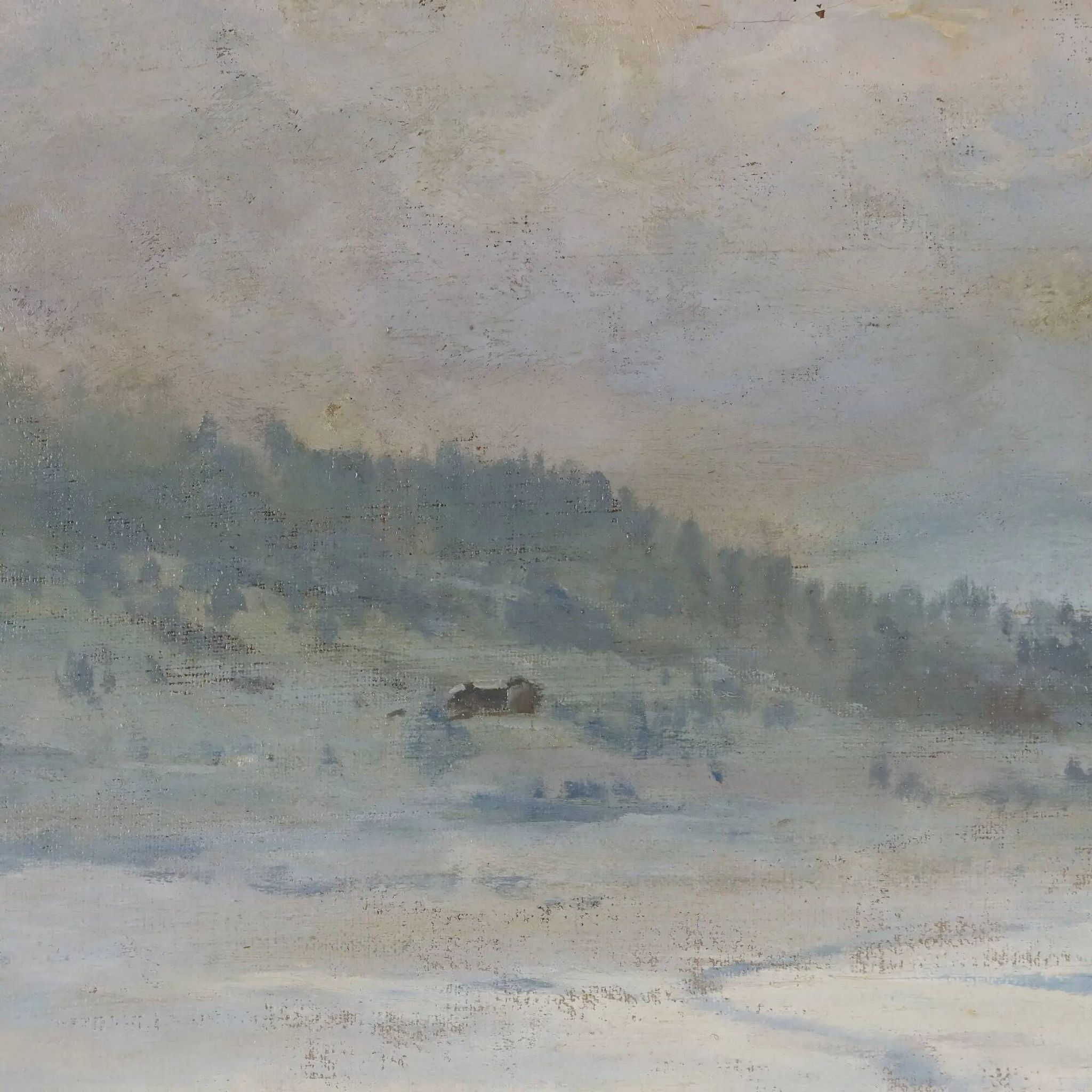 Peinture ancienne Leonardo Roda paysage d’hiver XIXe siècle