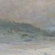 Ancient painting by Leonardo Roda, winter landscape, 19th century.