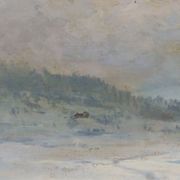 Peinture ancienne Leonardo Roda paysage d’hiver XIXe siècle