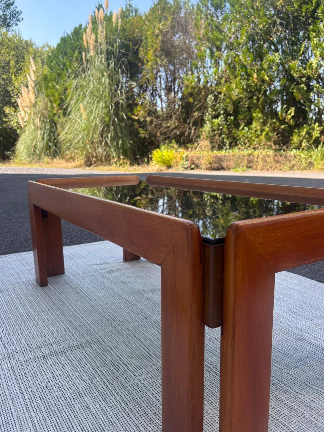 Afra and Tobia Scarpa wood and smoked glass coffee table