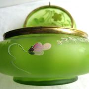 Candy box or jewelry box, Enamelled Art Nouveau glass Legras: Pink flowers