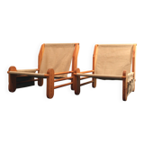 Two 1970s Italian vintage design armchairs, brutalist style