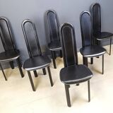Set of 6 high back leather dining chairs, 1980s