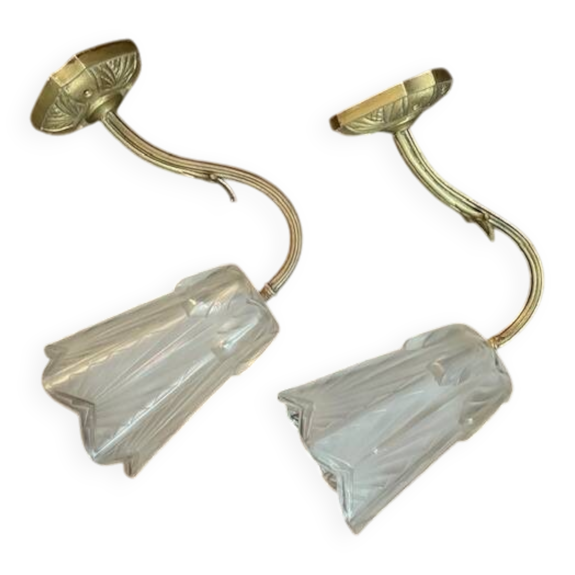 Pair of Art Deco wall sconces in frosted molded glass