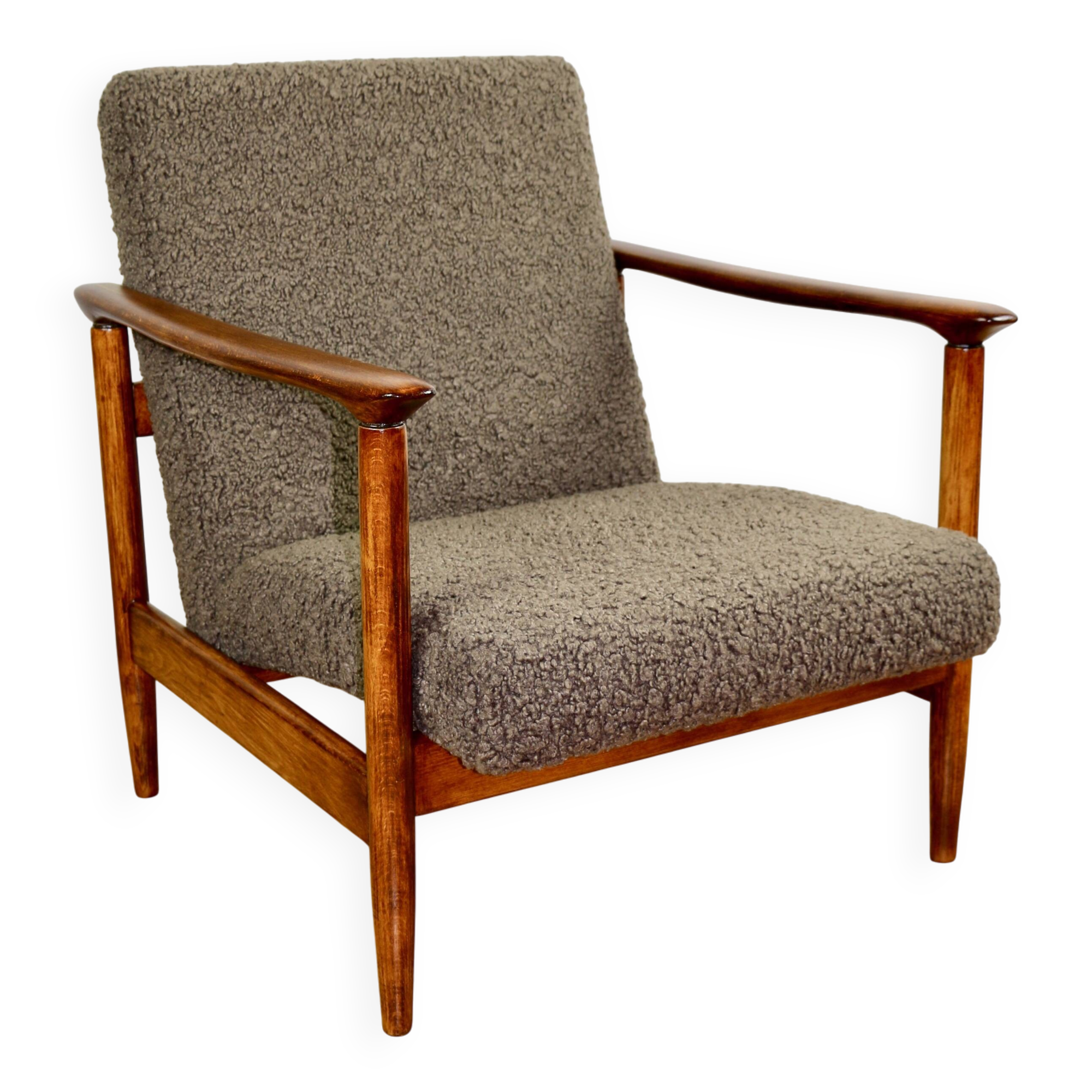 Fauteuil GFM-142, design d'Edmund Homa des années 70, bouclé épais marron chocolat - 2 pièces disponibles.