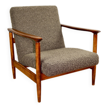 GFM-142 armchair, design by Edmund Homa from the 70s, brown-chocolate thick boucle - 2 pieces available