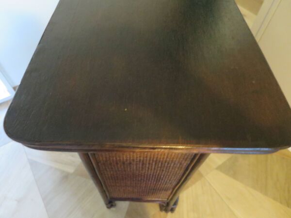 Rare vintage meuble de bar étagère bois rotin tressé années 80 rétro