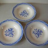 Set of 3 old Digoin Marsac soup plates in vintage retro kitchen earthenware