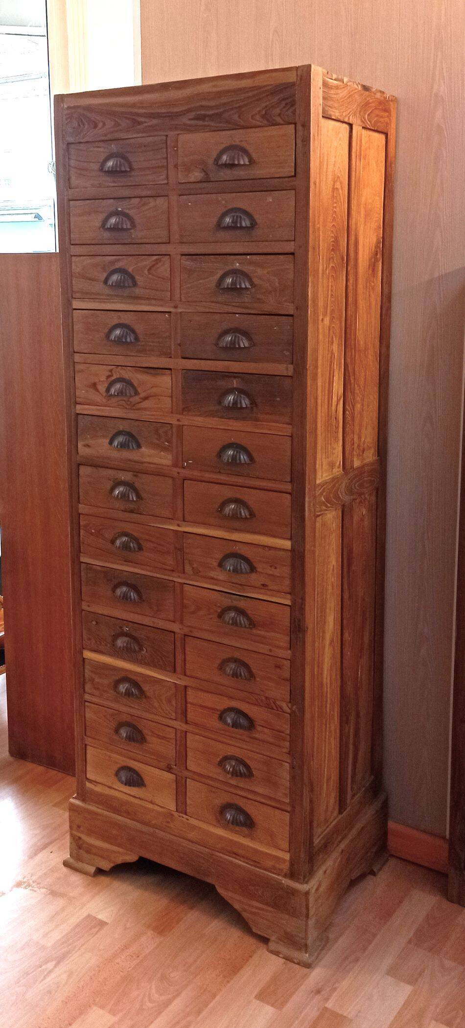 Antique solid teak 26-drawer craft cabinet
