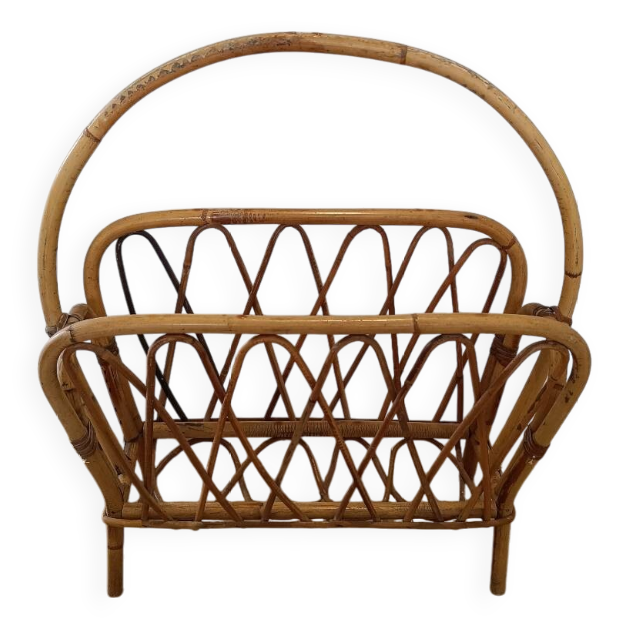 Vintage rattan wicker magazine rack