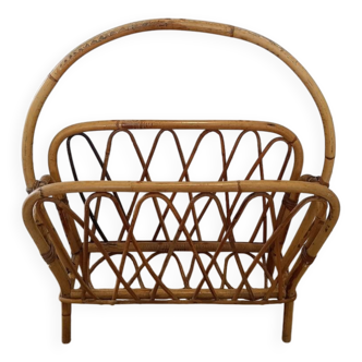 Vintage rattan wicker magazine rack