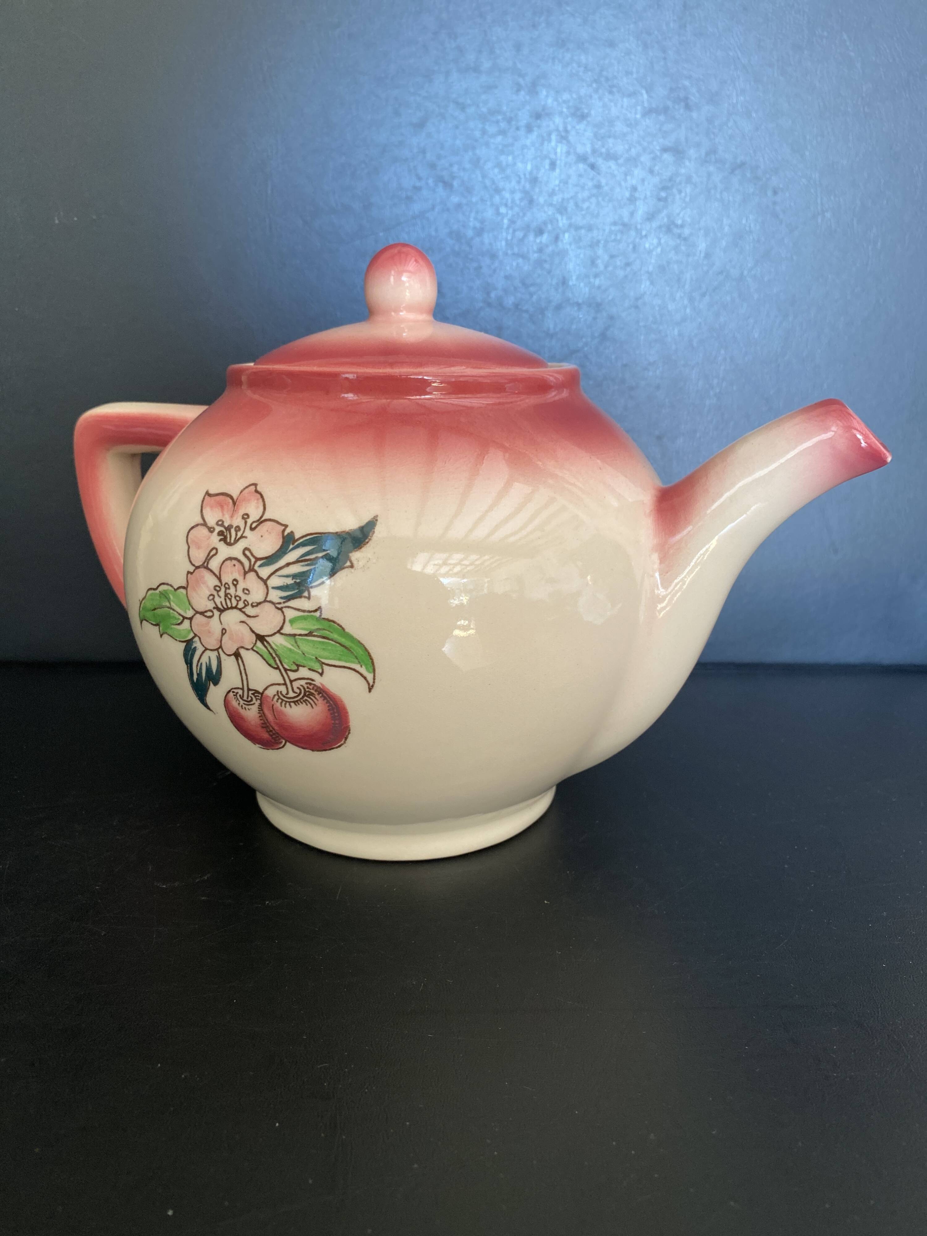 🍒 Magnificent Vintage Longwy Teapot - Cherry Decor - Handmade
