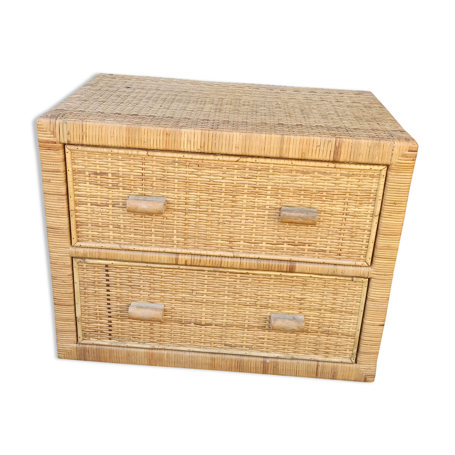 Commode rotin osier 2 tiroirs