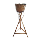 Vintage tripod planter in wicker and rattan