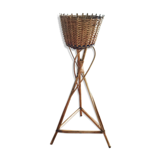 Vintage tripod planter in wicker and rattan